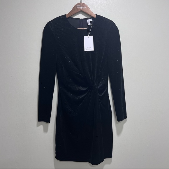 & Other Stories NWT Glitter Velour Shoulder Pad Long Sleeve Mini Dress Black, 4 - Picture 5 of 16